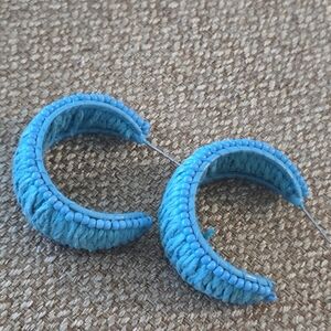 On.34th  Beautiful Blue Woven Open Hoop  Earrings Large New